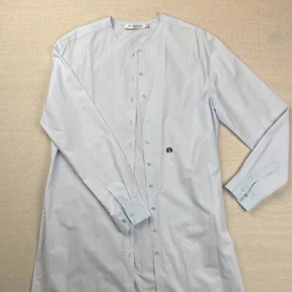 Christian Dior Blue Shirt Dress Women Sz-8 Cotton Bee Embellish (Stains see pic) - Picture 1 of 13